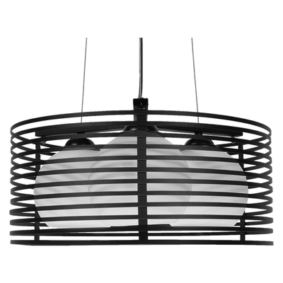 GloboStar® KEVIA 01150 Μοντέρνο Κρεμαστό Φωτιστικό Πλέγμα Τρίφωτο 3 x E27 IP20 Μαύρο Μέταλλο με Λευκό Γυαλί - Μ40 x Π40 x Υ17.5cm