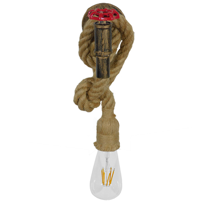 GloboStar® TROUVER 01183 Vintage Επιτοίχιο Φωτιστικό Απλίκα Μονόφωτο 1 x E27 IP20 Μπρούτζινο & Κόκκινο Μέταλλο με Μπεζ Σχοινί Μ14.5 x Π3.3 x Υ16cm