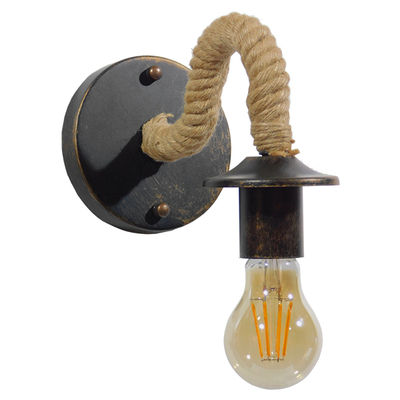 GloboStar® DAKER 01184 Vintage Επιτοίχιο Φωτιστικό Απλίκα Μονόφωτο 1 x E27 IP20 Χάλκινο Μέταλλο Με Μπεζ Σχοινί - Μ21 x Π12 x Υ16cm