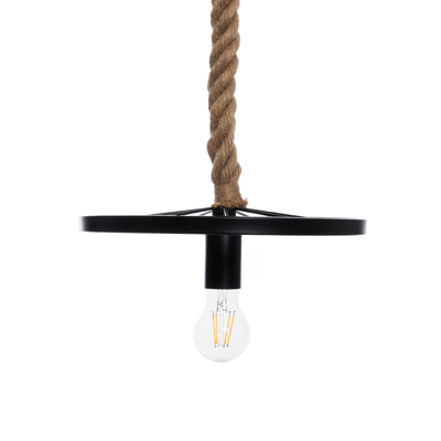 GloboStar® VELO 01185 Vintage Κρεμαστό Φωτιστικό Ανάρτηση Μονόφωτο 1 x E27 IP20 Μαύρο Μέταλλο με Μπεζ Σχοινί - Μ30 x Π30 x Υ12cm