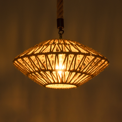 GloboStar® NATHLEN 01187 Vintage Κρεμαστό Φωτιστικό Πλέγμα Μονόφωτο 1 x E27 IP20 Μαύρο Μέταλλο με Μπεζ Σχοινί - Μ40 x Π40 x Υ20cm