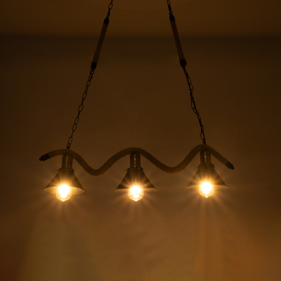 GloboStar® TYMEN 01189 Vintage Κρεμαστό Φωτιστικό Καμπάνα Τρίφωτο 3 x E27 IP20 Μαύρο Μέταλλο με Μπεζ Σχοινί - Μ85 x Π18.5 x Υ20cm