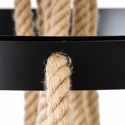 GloboStar® HELLET 01193 Vintage Κρεμαστό Φωτιστικό Πλέγμα Πολύφωτο 6 x E27 IP20 Μαύρο Μέταλλο, Πράσινο Πλαστικό με Μπεζ Σχοινί - Μ72 x Π72 x Υ80cm