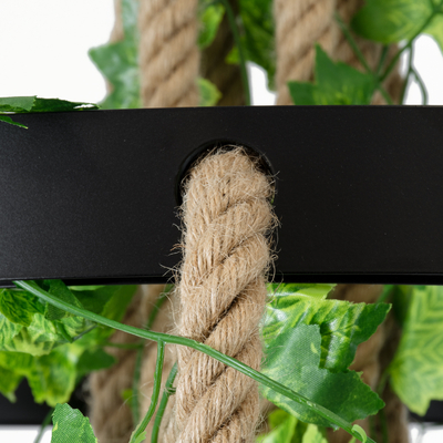 GloboStar® HELLET 01193 Vintage Κρεμαστό Φωτιστικό Πλέγμα Πολύφωτο 6 x E27 IP20 Μαύρο Μέταλλο, Πράσινο Πλαστικό με Μπεζ Σχοινί - Μ72 x Π72 x Υ80cm