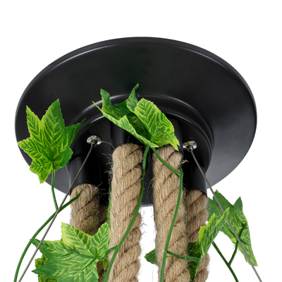 GloboStar® HELLET 01193 Vintage Κρεμαστό Φωτιστικό Πλέγμα Πολύφωτο 6 x E27 IP20 Μαύρο Μέταλλο, Πράσινο Πλαστικό με Μπεζ Σχοινί - Μ72 x Π72 x Υ80cm