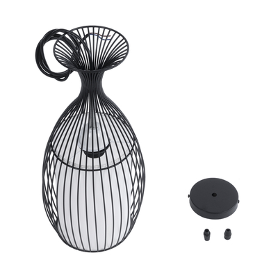 GloboStar® REA 01196 Μοντέρνο Κρεμαστό Φωτιστικό Πλέγμα Μονόφωτο 1 x E27 IP20 Μαύρο Μέταλλο με Λευκό Ύφασμα - Μ18 x Π18 x Υ43cm