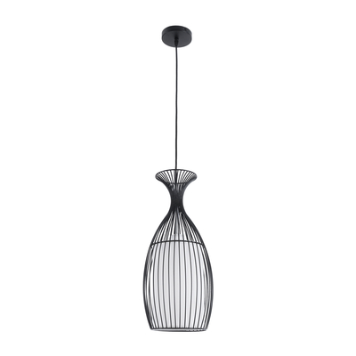 GloboStar® REA 01196 Μοντέρνο Κρεμαστό Φωτιστικό Πλέγμα Μονόφωτο 1 x E27 IP20 Μαύρο Μέταλλο με Λευκό Ύφασμα - Μ18 x Π18 x Υ43cm