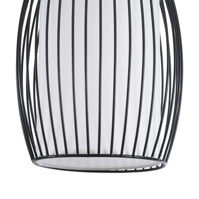 GloboStar® REA 01196 Μοντέρνο Κρεμαστό Φωτιστικό Πλέγμα Μονόφωτο 1 x E27 IP20 Μαύρο Μέταλλο με Λευκό Ύφασμα - Μ18 x Π18 x Υ43cm