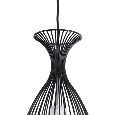 GloboStar® REA 01196 Μοντέρνο Κρεμαστό Φωτιστικό Πλέγμα Μονόφωτο 1 x E27 IP20 Μαύρο Μέταλλο με Λευκό Ύφασμα - Μ18 x Π18 x Υ43cm