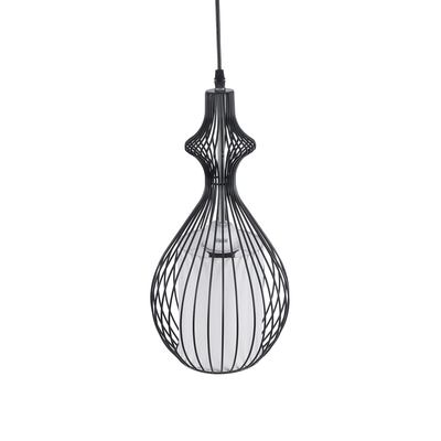 GloboStar® REA 01197 Μοντέρνο Κρεμαστό Φωτιστικό Πλέγμα Μονόφωτο 1 x E27 IP20 Μαύρο Μέταλλο με Λευκό Ύφασμα - Μ21 x Π21 x Υ40cm