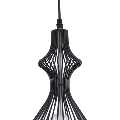 GloboStar® REA 01197 Μοντέρνο Κρεμαστό Φωτιστικό Πλέγμα Μονόφωτο 1 x E27 IP20 Μαύρο Μέταλλο με Λευκό Ύφασμα - Μ21 x Π21 x Υ40cm