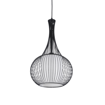 GloboStar® REA 01198 Μοντέρνο Κρεμαστό Φωτιστικό Πλέγμα Μονόφωτο 1 x E27 IP20 Μαύρο Μέταλλο με Λευκό Ύφασμα - Μ30 x Π30 x Υ50cm