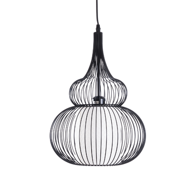 GloboStar® REA 01199 Μοντέρνο Κρεμαστό Φωτιστικό Πλέγμα Μονόφωτο 1 x E27 IP20 Μαύρο Μέταλλο με Λευκό Ύφασμα - Μ31 x Π31 x Υ42cm