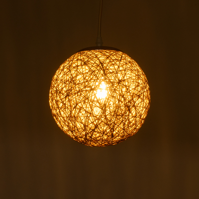 GloboStar® OCEANA 01200 Boho Κρεμαστό Φωτιστικό Μπάλα Μονόφωτο 1 x E27 IP20 Μπεζ Σχοινί - Μ20 x Π20 x Υ20cm