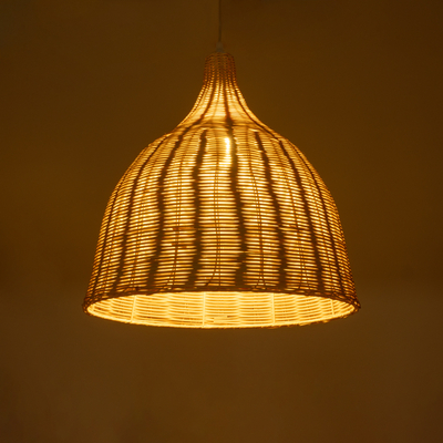 GloboStar® BAHAMAS 01203 Boho Κρεμαστό Φωτιστικό Καμπάνα Μονόφωτο 1 x E27 IP20 Μπεζ Ξύλο - Μ45 x Π45 x Υ47cm