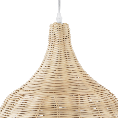 GloboStar® BAHAMAS 01203 Boho Κρεμαστό Φωτιστικό Καμπάνα Μονόφωτο 1 x E27 IP20 Μπεζ Ξύλο - Μ45 x Π45 x Υ47cm