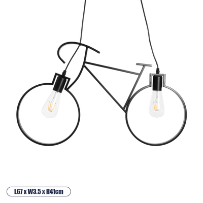 GloboStar® BIKE 01213 Vintage Κρεμαστό Φωτιστικό Φιγούρα Δίφωτο 2 x E27 IP20 Μαύρο Μέταλλο - Μ67 x Π3.5 x Υ41cm