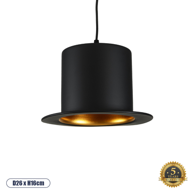 GloboStar® SHERLOCK 01215 Vintage Κρεμαστό Φωτιστικό Καμπάνα Μονόφωτο 1 x E27 IP20 Μαύρο Μέταλλο - Μ26 x Π26 x Υ16cm