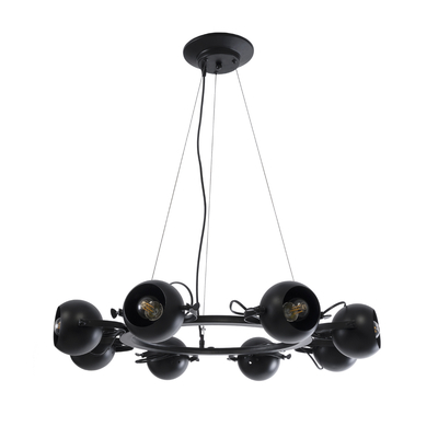 GloboStar® LINNYA 01219 Μοντέρνο Κρεμαστό Φωτιστικό Ανάρτηση Πολύφωτο 8 x E27 IP20 Μαύρο Μέταλλο - Μ78 x Π78 x Υ10cm