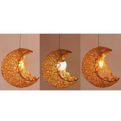 GloboStar® CRESCENT 01222 Vintage Κρεμαστό Φωτιστικό Φιγούρα Μονόφωτο 1 x E27 IP20 Μπεζ Σχοινί - Μ30 x Π20 x Υ35cm