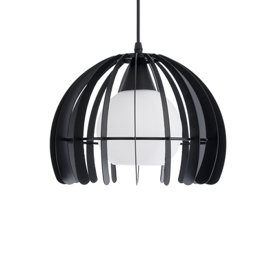 GloboStar® INGLEY 01226 Μοντέρνο Κρεμαστό Φωτιστικό Πλέγμα Μονόφωτο 1 x E27 IP20 Μαύρο Μέταλλο με Λευκό Γυαλί - Μ26 x Π26 x Υ21cm