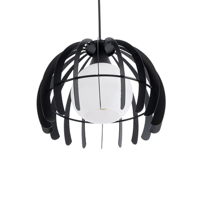 GloboStar® INGLEY 01226 Μοντέρνο Κρεμαστό Φωτιστικό Πλέγμα Μονόφωτο 1 x E27 IP20 Μαύρο Μέταλλο με Λευκό Γυαλί - Μ26 x Π26 x Υ21cm