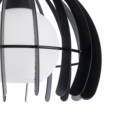 GloboStar® INGLEY 01226 Μοντέρνο Κρεμαστό Φωτιστικό Πλέγμα Μονόφωτο 1 x E27 IP20 Μαύρο Μέταλλο με Λευκό Γυαλί - Μ26 x Π26 x Υ21cm