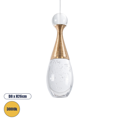 GloboStar® JADORE 01232 Μοντέρνο Κρεμαστό Φωτιστικό Ανάρτηση LED 5W 400lm 120°AC 220-240V IP20 Θερμό Λευκό 3000K Χάλκινο Μέταλλο με Διάφανο Γυαλί - Μ8 x Π8 x Υ26cm - 2 Χρόνια Εγγύηση