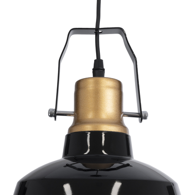 GloboStar® DEVOTA 01235 Vintage Κρεμαστό Φωτιστικό Καμπάνα Μονόφωτο 1 x E27 IP20 Μαύρο & Χρυσό Μέταλλο - Μ22 x Π22 x Υ30cm