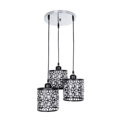 GloboStar® RAINELDA 01246 Μοντέρνο Κρεμαστό Φωτιστικό Πλέγμα Τρίφωτο 3 x E27 IP20 Μαύρο Μέταλλο με Λευκό Γυαλί - Μ60 x Π6 x Υ6cm