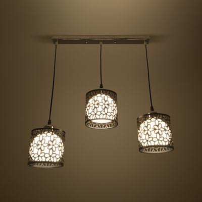 GloboStar® RAINELDA 01247 Μοντέρνο Κρεμαστό Φωτιστικό Πλέγμα Τρίφωτο 3 x E27 IP20 Μαύρο Μέταλλο με Λευκό Γυαλί - Μ60 x Π15 x Υ19cm