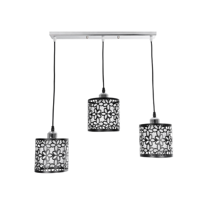 GloboStar® RAINELDA 01247 Μοντέρνο Κρεμαστό Φωτιστικό Πλέγμα Τρίφωτο 3 x E27 IP20 Μαύρο Μέταλλο με Λευκό Γυαλί - Μ60 x Π15 x Υ19cm