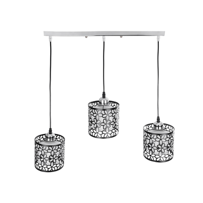 GloboStar® RAINELDA 01247 Μοντέρνο Κρεμαστό Φωτιστικό Πλέγμα Τρίφωτο 3 x E27 IP20 Μαύρο Μέταλλο με Λευκό Γυαλί - Μ60 x Π15 x Υ19cm