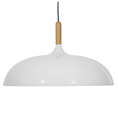 GloboStar® VALLETE 01256 Μοντέρνο Κρεμαστό Φωτιστικό Καμπάνα Μονόφωτο 1 x E27 IP20 Λευκό Μέταλλο με Μπεζ Ξύλο - Μ45 x Π45 x Υ27cm