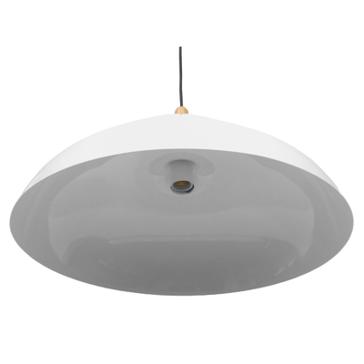 GloboStar® VALLETE 01256 Μοντέρνο Κρεμαστό Φωτιστικό Καμπάνα Μονόφωτο 1 x E27 IP20 Λευκό Μέταλλο με Μπεζ Ξύλο - Μ45 x Π45 x Υ27cm