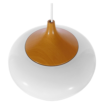 GloboStar® VILI 01260 Μοντέρνο Κρεμαστό Φωτιστικό Καμπάνα Μονόφωτο 1 x E27 IP20 Λευκό Μέταλλο με Μπεζ Ξύλο - Μ35 x Π35 x Υ27cm