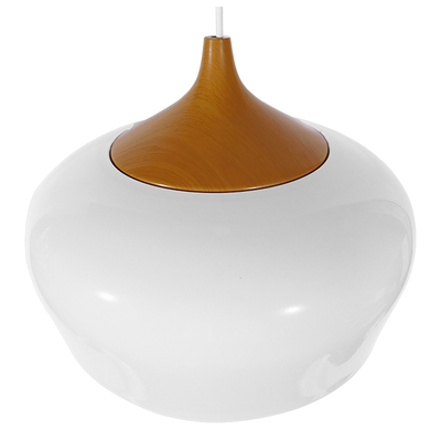 GloboStar® VILI 01260 Μοντέρνο Κρεμαστό Φωτιστικό Καμπάνα Μονόφωτο 1 x E27 IP20 Λευκό Μέταλλο με Μπεζ Ξύλο - Μ35 x Π35 x Υ27cm