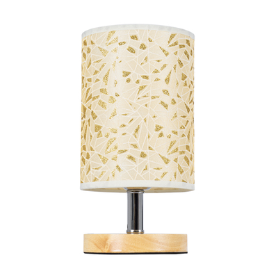 GloboStar® MOSAIC 01262 Κλασικό Επιτραπέζιο Φωτιστικό Πορτατίφ Μονόφωτο 1 x E27 Ξύλινο με Μπεζ Καπέλο Φ14 x Υ26cm