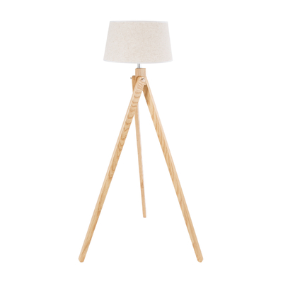 GloboStar® TRIPOD 01263 Μοντέρνο Επιδαπέδιο Φωτιστικό Μονόφωτο 1 x E27 IP20 Μπεζ Ξύλο με Μπεζ Ύφασμα - Μ40 x Π40 x Υ143cm