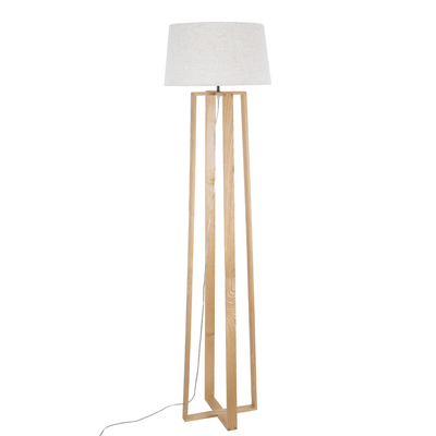 GloboStar® TOWER 01264 Μοντέρνο Επιδαπέδιο Φωτιστικό Μονόφωτο 1 x E27 IP20 Μπεζ Ξύλο με Λευκό Ύφασμα - Μ40 x Π40 x Υ166cm