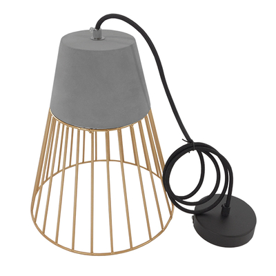 GloboStar® DURANT 01323 Μοντέρνο Κρεμαστό Φωτιστικό Πλέγμα Μονόφωτο 1 x E27 IP20 Γκρι Τσιμέντο με Μπεζ Μέταλλο - Μ25 x Π25 x Υ31cm