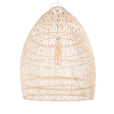 GloboStar® MALIBU 01811 Boho Κρεμαστό Φωτιστικό Καμπάνα Μονόφωτο 1 x E27 IP20 Μπεζ Ξύλο - Μ76 x Π76 x Υ100cm