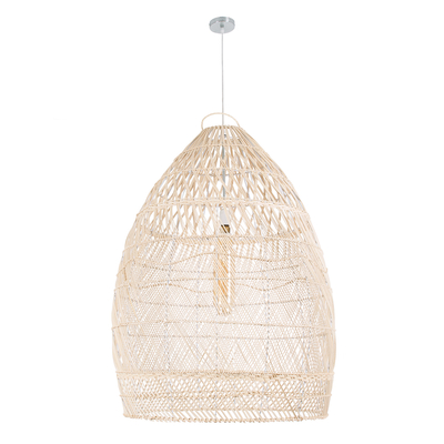 GloboStar® MALIBU 01811 Boho Κρεμαστό Φωτιστικό Καμπάνα Μονόφωτο 1 x E27 IP20 Μπεζ Ξύλο - Μ76 x Π76 x Υ100cm