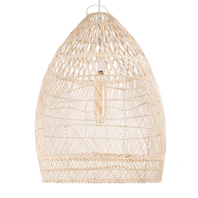 GloboStar® MALIBU 01811 Boho Κρεμαστό Φωτιστικό Καμπάνα Μονόφωτο 1 x E27 IP20 Μπεζ Ξύλο - Μ76 x Π76 x Υ100cm