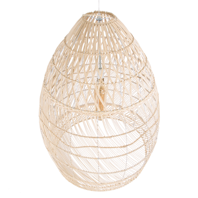 GloboStar® MALIBU 01811 Boho Κρεμαστό Φωτιστικό Καμπάνα Μονόφωτο 1 x E27 IP20 Μπεζ Ξύλο - Μ76 x Π76 x Υ100cm