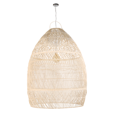 GloboStar® MALIBU 01813 Boho Κρεμαστό Φωτιστικό Καμπάνα Μονόφωτο 1 x E27 IP20 Μπεζ Ξύλο - Μ120 x Π120 x Υ156cm
