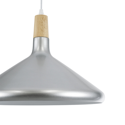 GloboStar® FELICITA 01276 Μοντέρνο Κρεμαστό Φωτιστικό Καμπάνα Μονόφωτο 1 x E27 IP20 Ασημί Μέταλλο με Μπεζ Ξύλο - Μ40 x Π40 x Y30cm