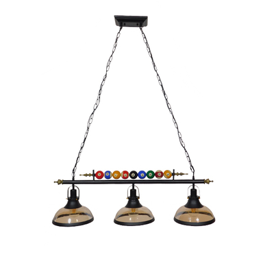 GloboStar® BILLIARD SERIES 01280 Vintage Κρεμαστό Φωτιστικό Φιγούρα Τρίφωτο 3 x E27 IP20 Mαύρο Μέταλλο με Μελί Γυαλί - Μ96 x Π25 x Υ30cm