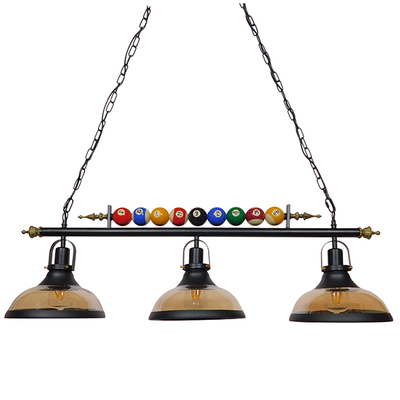 GloboStar® BILLIARD SERIES 01280 Vintage Κρεμαστό Φωτιστικό Φιγούρα Τρίφωτο 3 x E27 IP20 Mαύρο Μέταλλο με Μελί Γυαλί - Μ96 x Π25 x Υ30cm