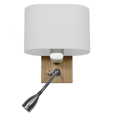GloboStar® SUTTON 01316 Μοντέρνο Επιτοίχιο Φωτιστικό Απλίκα με LED Βραχίονα Δίφωτο 1 x E27 IP20 Μπεζ Ξύλο, Λευκό Γυαλί με Ασημί Μέταλλο - Μ15 x Π20 x Υ22.5cm